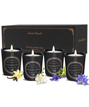Vezmoc 4 Pack fragrance candle gift set in glass candles set natural soy wax fragrance candles for Valentine's Day gift ideas for women stress relief sleep yoga