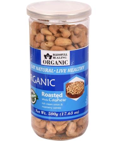 Blessfull Healing Organic Natural Vegan Rich Cream Onion Rosemerry Roasted Whole Cashew Nuts Crunchy Kaju 500 Gram - Buy Online on SooperMarket.com
