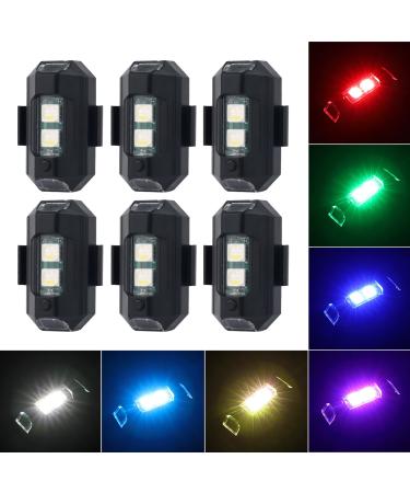 LECART 6 Pcs LED Aircraft Strobe Lights Rechargeable Mini Led Light 7 Colors Led Anti Collision Strobe Light Motorcycle Night Riding Flashing Light for Car / E-Bike / Drone / RC Boat / Bicycle