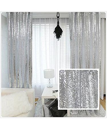 TRLYC Shiny Sequin Backdrop Curtains for Wedding Party Decor (2 Panels, W2 x H8FT,Sliver) Silver