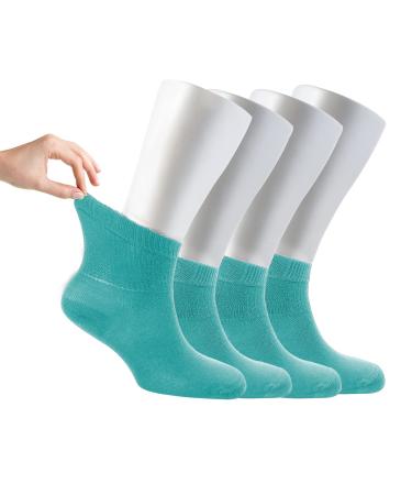 Cosyfeel Women Loose Diabetic Socks | 4-Pack Neuropathy Ankle Socks for Ladies | Super Soft Eco-Friendly Bamboo Material | Durable with Seamless Toe | Multicolour Patterns | 4 Seasons 4-7 BLUE CURACAO