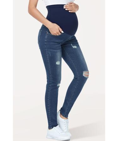 PACBREEZE Maternity Jeans Over Belly Slim High Waist Denim Pants, Ripped Indigo Blue XXL - Buy Online on SooperMarket.com