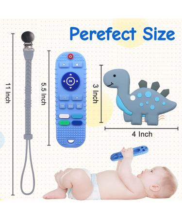 2 Pack Baby Teether Toys - Remote Control and Dinosaur Chew Toys for Babies 0-12 Months | Silicone Teethers for Boys and Girls - Reduce Gum Discomfort - Buy Online on SooperMarket.com
