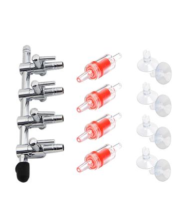 Bornfeel aquarium valve 13 in 1 set 4-way air distributor 4 check valve 8 suction cups for 4/6mm hose air pump 4-fold metal aircraft valve 4-way-13in1