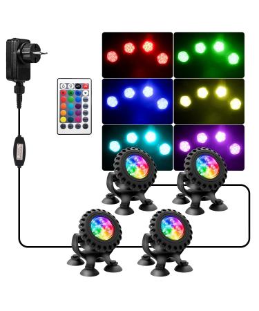 Natpow pond lighting LED underwater underwater lighting RGB underwater pond light with remote control IP68 waterproof color change garden lighting for garden patio tree (4 in 1) 4h