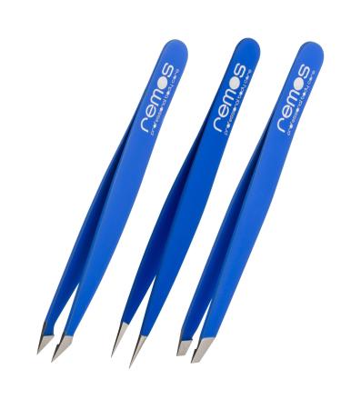 REMOS tweezers set 3-piece with eyebrow splinter & combination tweezers in dark blue 3-piece dark blue