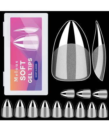 Short Almond Soft Gel Nail Tips - 600PCS Pre Buff Full Cover Half Matte Clear Fake Nails | Melous - Buy Online on SooperMarket.com