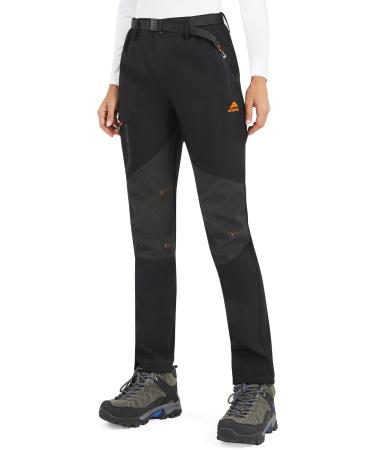 Athrock Women's Snow Ski Waterproof Windproof Fleece Lined Cargo Hiking Pants with 4 Zipper Pockets Small Black