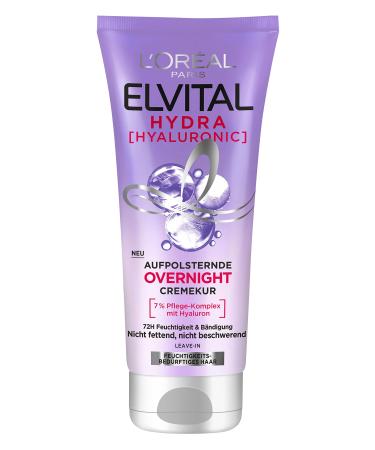 L'Or al Paris Elvital Moisturizing Haarmask Leave in for shiny and healthy hair overnight with hyaluron for a moisture boost Hydra Hyaluronic Overnight Mask 1 x 200 ml 200 ml (1 Pack)