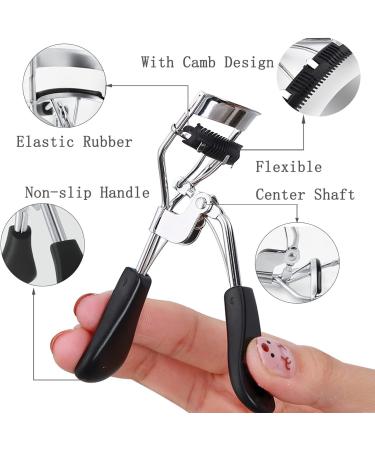 Eyelash Curler with Comb 3 in 1 Black Lash Curler Kit with 4 Extra Silicone Eyelash Curler Refills for Women Girls Eye Lashes Curlers Strong Contoured No Pinching or Pulling Fit All Eye Shapes - Buy Online on SooperMarket.com