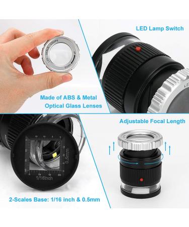 Intsun 30X Jewelers Loupe Magnifier with 6 LED Light Interchangeable Reticle Scale Illuminated Adjustable Focal Length Magnifying Glass for Textile Optical Embroidery Circuit Board Coins etc - Buy Online on SooperMarket.com
