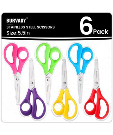 BURVAGY 6-pack Small Scissors,5.5"Multipurpose Scissors Bulk Ultra Sharp Shears for Office Home School Sewing Fabric Craft Supplies,Soft Comfort-Grip Right/Left Handles,Assorted Color 6pack5.5inscissors