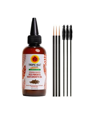 Tropic Isle Living Strong Roots Red Pimento Hair Growth Oil 4oz/ 120ml Brush Set | Gives Moisture and High Shine Stimulates Hair Growth Strengthen the Hair
