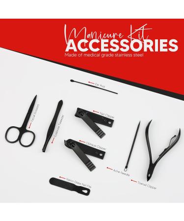 Kichly 18-Part Manicure Set for Women & Men - Nail Tools & Accessories with Travel Case - Nail Clip Set & Scissors (Red/Black) - Buy Online on SooperMarket.com