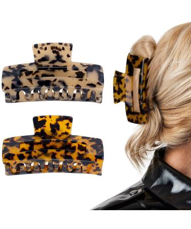 Aileam Hair Claw Clips, Big 4 Inch Tortoise Hair Banana Barrettes, Acrylic French Jaw Clips for Women Girls Leopard Print Strong Hold Hair Accessories for Thick Hair, 2 Color Available (2 Packs) L.Classic color