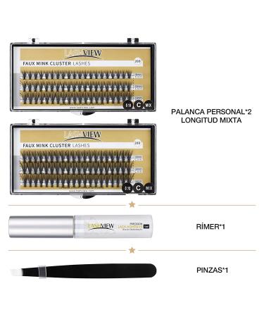 LASHVIEW DIY Eyelash Extension Kit - Cluster & Individual Lashes with Glue, Tweezers - 0.10 20D 8-14mm - Buy Online on SooperMarket.com