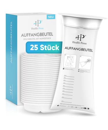 Cappling bag 25 pieces - bang bag with mouthpiece - tear -resistant spitting bags with ring - vomiting bags for vomiting nausea on the way car travel dubity - one -way spitting bags for children and adults 25 pieces white