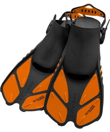 Cressi Adult Short Adjustable Swim Fins with UltraResistant Buckles, Very Light - Ideal for Traveling | Bonete: Designed in Italy L/XL | US Man 9/13 | US Lady 10/14 | EU 42/47 Black/Orange