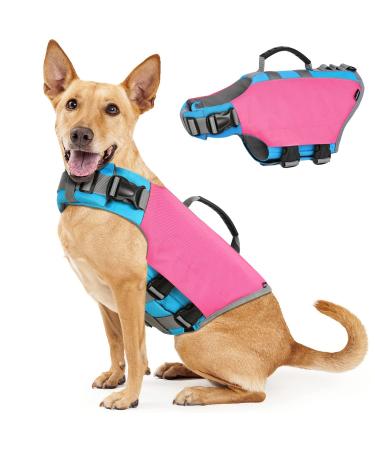 VavoPaw Dog Life Jacket Dog Life Vest Jackets with High Buoyancy Rescue Handle Adjustable Ripstop Safety Vest Float Lifesaver Vest for Swimming Boating Dogs Large Size Rose Red Large Rose Red