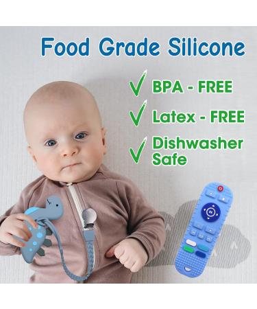 2 Pack Baby Teether Toys - Remote Control and Dinosaur Chew Toys for Babies 0-12 Months | Silicone Teethers for Boys and Girls - Reduce Gum Discomfort - Buy Online on SooperMarket.com