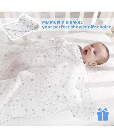 Miracle Baby Muslin Swaddle Blanket 115x150cm - Grey Stars - Cotton Summer Layer - For Boys and Girls - Buy Online on SooperMarket.com