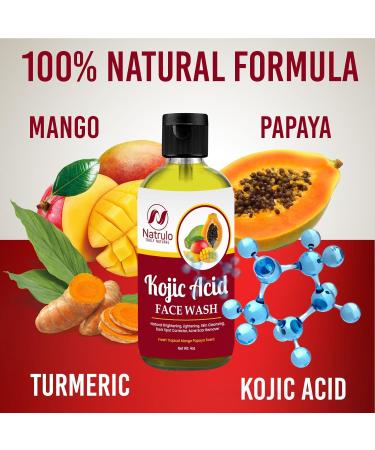 Kojic Acid Face Wash 4oz - Natural Brightening Cleanser for Dark Spot & Acne Scar Removal with Turmeric - Fresh Mango Papaya Scent - Made in USA - Buy Online on SooperMarket.com