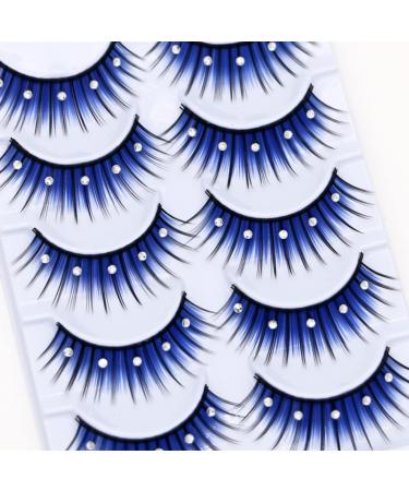 5 Pairs Fluffy Fake Eyelashes Faux Mink Fake Eyelashes Blue Shiny Rhinestone False Eyelashes 3D Thick Long Fake Eyelashes for Women Girls Party Stage Dance Makeup Masquerade - Buy Online on SooperMarket.com