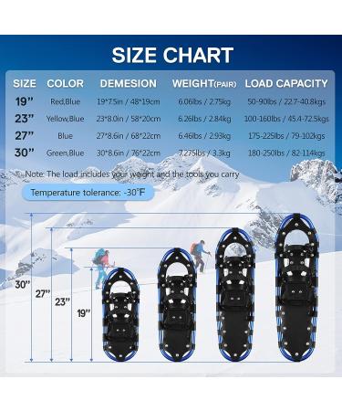 Lixada 23-Inch Lightweight Aluminum Alloy Snowshoes with Adjustable Bindings, Trekking Poles, and Carrying Bag - Blue - Buy Online on SooperMarket.com