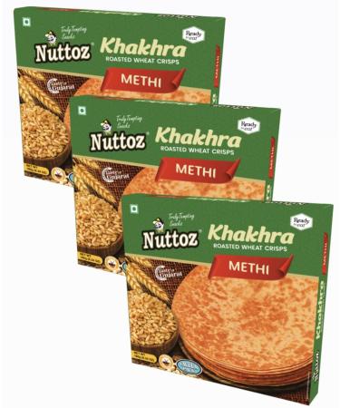 Nuttoz METHI Khakhra ROASTED WHEAT CRISPS 180g (PACK OF 3) 60.00 g (Pack of 3)