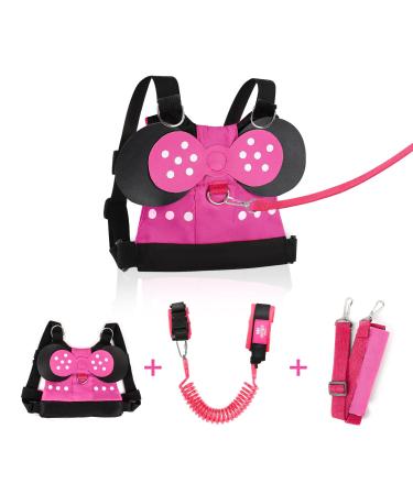 Toddlers Leash for Walking + Anti Lost Wrist Link Safety Wrist 4 in 1 for Toddlers, Child, Babies & Kids, Safety Harness Kids Walking Wristband Assistant Strap Belt (Pink Minnie Toddler Leash)