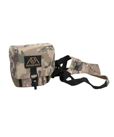 Proven Wild Bino Harness Binocular Harness Chest Pack Made of Waterproof 900D Nylon | Binocular Harness for Hunting Case with Adjustable Shoulder Straps, 2 Mesh Pockets, and Zipper Back Pocket
