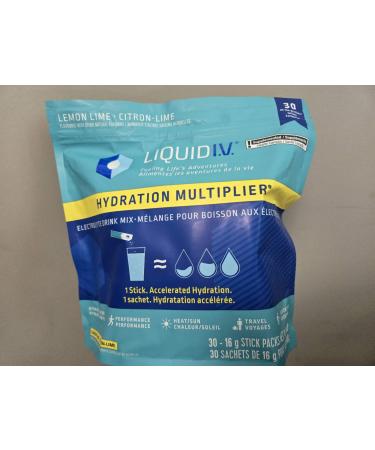 Liquid I.V Hydration Multiplier - 30 Individual Stick Packets in Resealable Pouch- Lemon Lime Flavor - 480 Grams