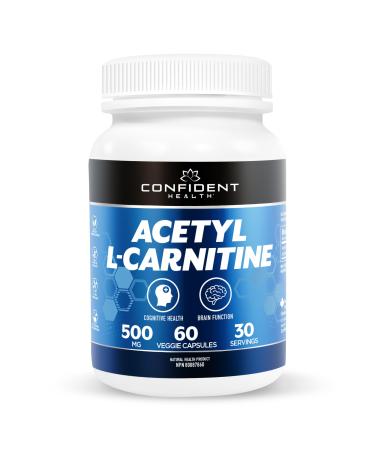 CONFIDENT HEALTH - Acetyl L-Carnitine 500mg - Premium Brain and Energy Support Supplement 60 Veggie Capsules Gluten Free 30 Servings One Month Supply
