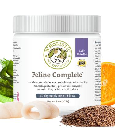 Wholistic Pet Organics Feline Complete: Cat Multivitamins for Total Body Health - Cat Supplement with Vitamins, Minerals, Prebiotics, Probiotics, Antioxidants and More 8 oz