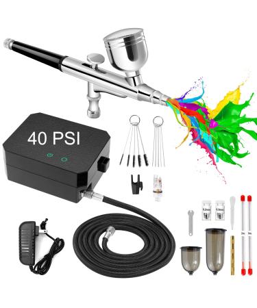 COSVII Airbrush Kit Upgraded 40 PSI Air Brush Painting Kit with Compressor  Gravity Feed Dual Action Airbrush Gun Set with 0.2/0.3/0.5 mm Nozzles for Art Model Makeup Nail Cake Decorating black 40 PSI