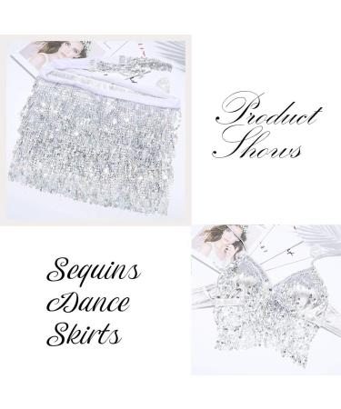 EARENT Silver Belly Dance Hip Skirt with Sequins Tassel Hip Scarf for Women - Buy Online on SooperMarket.com