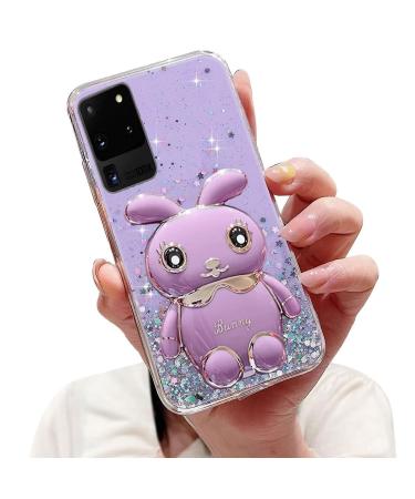 Tivenfezk Nadoli for Samsung Galaxy S20 Ultra Hase Hidden Stand Shell caricature glitter rabbits stand Soft silicone bling cell phone shell.
