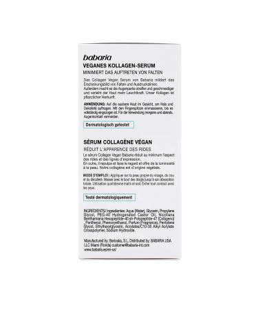Babaria Collagen Vegan Serum - Anti-Aging Face Serum for Elasticity & Firmness - Natural Wild Plant Skin Care - 1 oz - Buy Online on SooperMarket.com