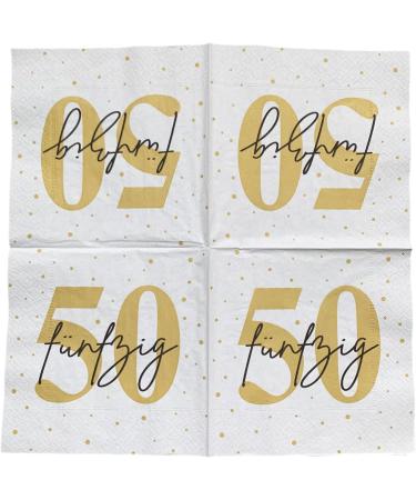 20 White Gold & Black Napkins for 50th Birthday - Elegant 33x33 cm Party Supplies - International Shipping Available - Buy Online on SooperMarket.com