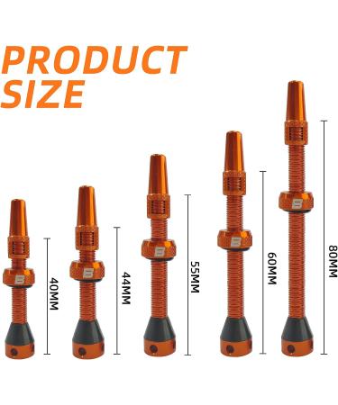Orange 44MM BWSHLF Tubeless Presta Valve Stem Kit with Valve Core Remover Tool - Lightweight Alloy Valve Caps (Pair) - Buy Online on SooperMarket.com