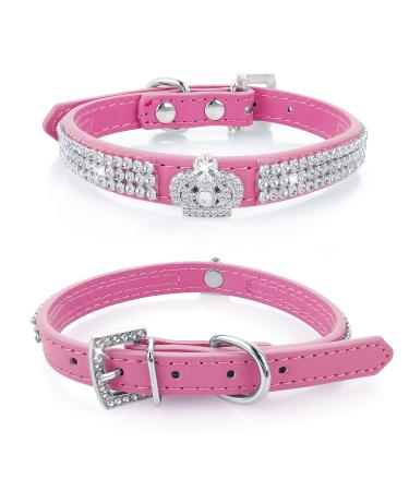cobee Rhinestone Dog Cat Collar Bling Adjustable Pet Collar PU Leather Puppy Collar Crystal Cat Collars for Small Dogs Cats(Rose Red)