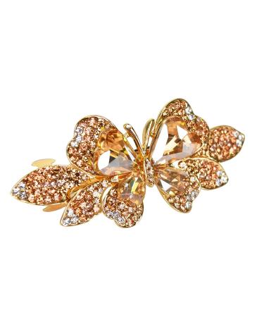 Sankuwen Champagne Crystal Rhinestone Hair Barrette | Small Butterfly Hairpin for Women | Elegant French Hair Clip for Mom - Buy Online on SooperMarket.com