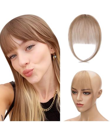 Silk-co Bangs Clip in Hair Extensions #06 Light Brown One Piece Fringe Thin Front Bangs Clip on Real Remy Human Hair