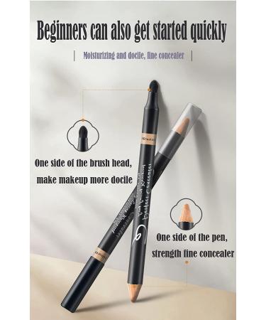 2 in 1 Concealer Pencil Stick for Full Coverage - Waterproof Dual-Sided Face and Eyebrow Concealer Crayon for Dark Circles, Blackheads - Professional Makeup Highlighter with Brush - Natural Shade - Buy Online on SooperMarket.com