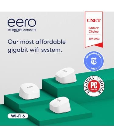 Amazon eero 6+ mesh Wi-Fi system | Fast and reliable gigabit speeds | connect 75+ devices | Coverage up to 4,500 sq. ft. | 3-pack, 2022 release 3 Pack