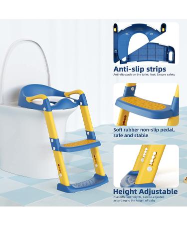 YMINA Potty Training Seat with Step Stool Ladder for Boys Girls - Blue, Foldable, Adjustable, Anti-Slip Pad - Kids Toilet Seat with Handles & Splash Guard - Buy Online on SooperMarket.com