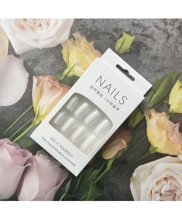 Square Press On Nails Short White Fake Nails | Glue On Acrylic False Nails with Matte Finish & Sequin Designs | 24Pcs Set for Women & Girls - Buy Online on SooperMarket.com