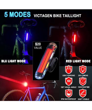 Victagen 8000 Lumen Bike Lights for Night Riding - 3 Cree LED Headlight with High/Low Beam, Rechargeable TypeC Bicycle Light + Free Tail light - VTG8 - Buy Online on SooperMarket.com