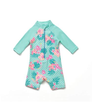 Bonverano Baby Girls UPF 50+ UV Protection One Pieces Sunsuit with Sun Cap(Blue 24-36Months) 2 Years Flowers