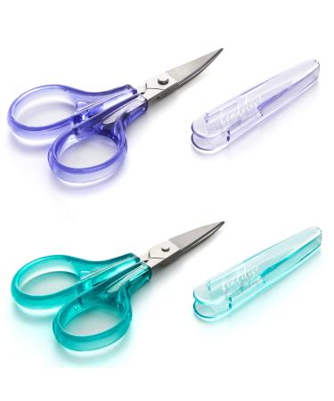 Beaditive Detail Craft Scissors Set (2 Pc.) Curved and Straight, Sharp, Compact | Sewing, Embroidery, Paper Cutting, Crafting | Stainless Steel | Protective Cover